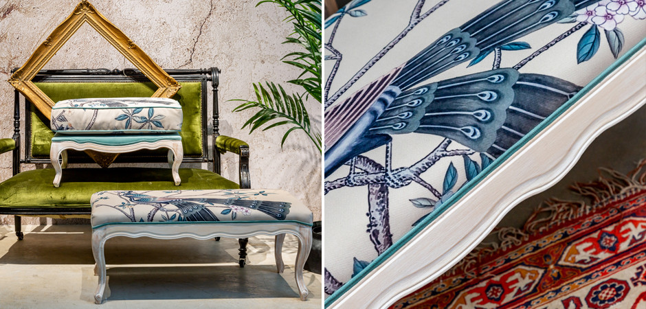 Банкетка с синими павлинами Emperor's Bird 100 см