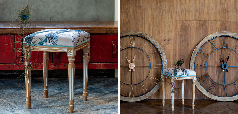 Банкетка с синими павлинами Emperor's Bird 34 см