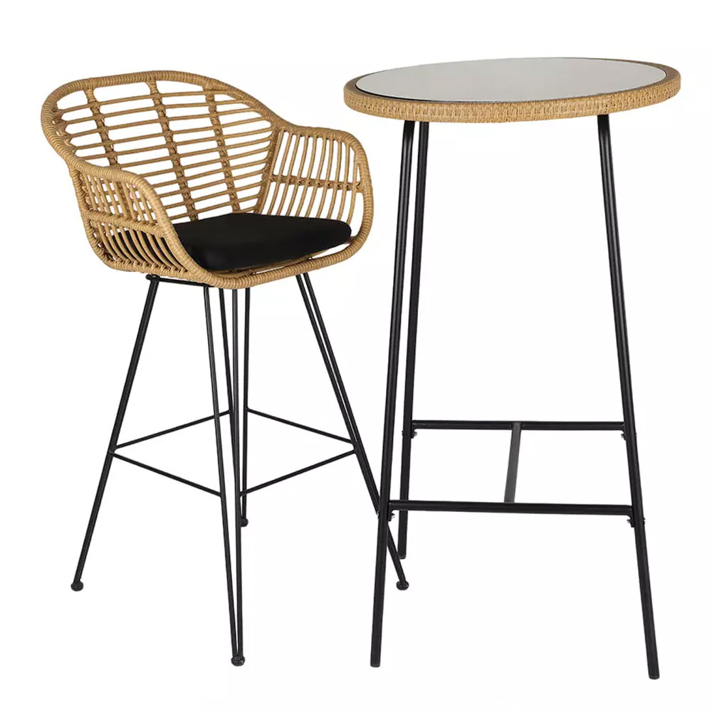 Барный столик с круглой плетеной столешницей Wicker Table Top