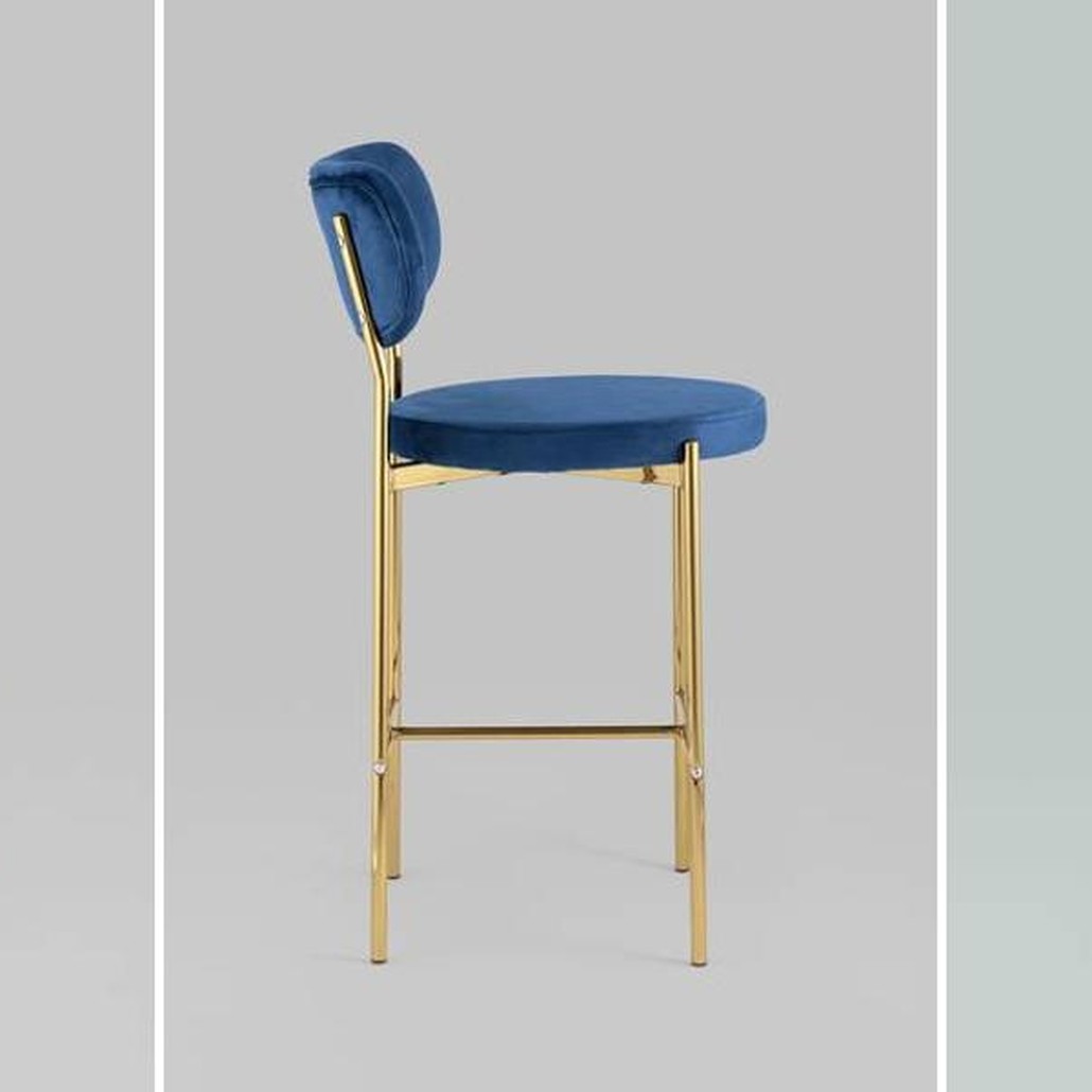 Барный Стул Alfie Chair Золотые ножки Синий Велюр