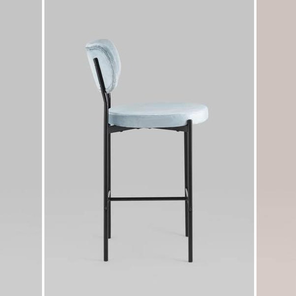 Барный Стул Alfie Chair Черные ножки Голубой Велюр