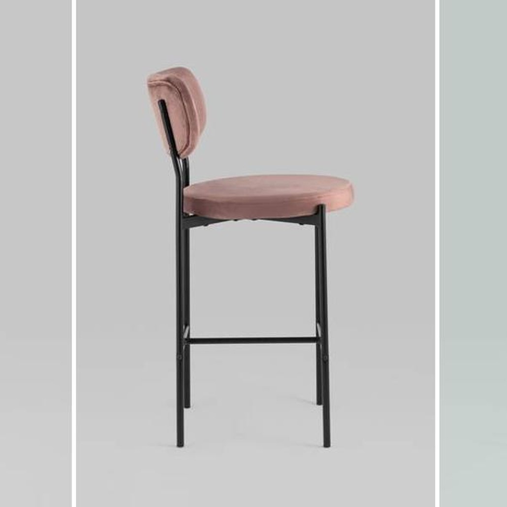 Барный Стул Alfie Chair Черные ножки Розовый Велюр