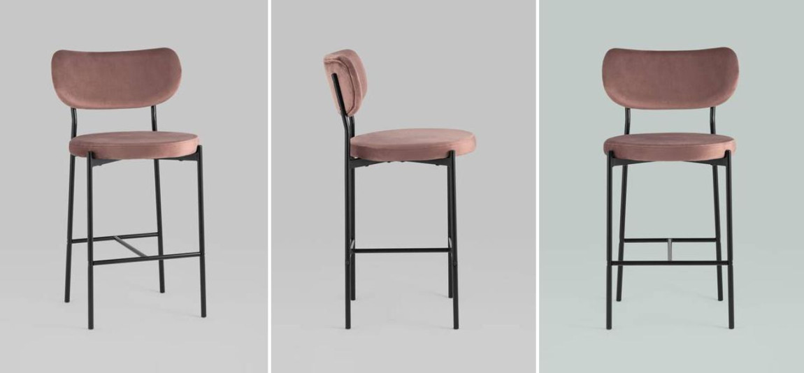 Барный Стул Alfie Chair Черные ножки Розовый Велюр