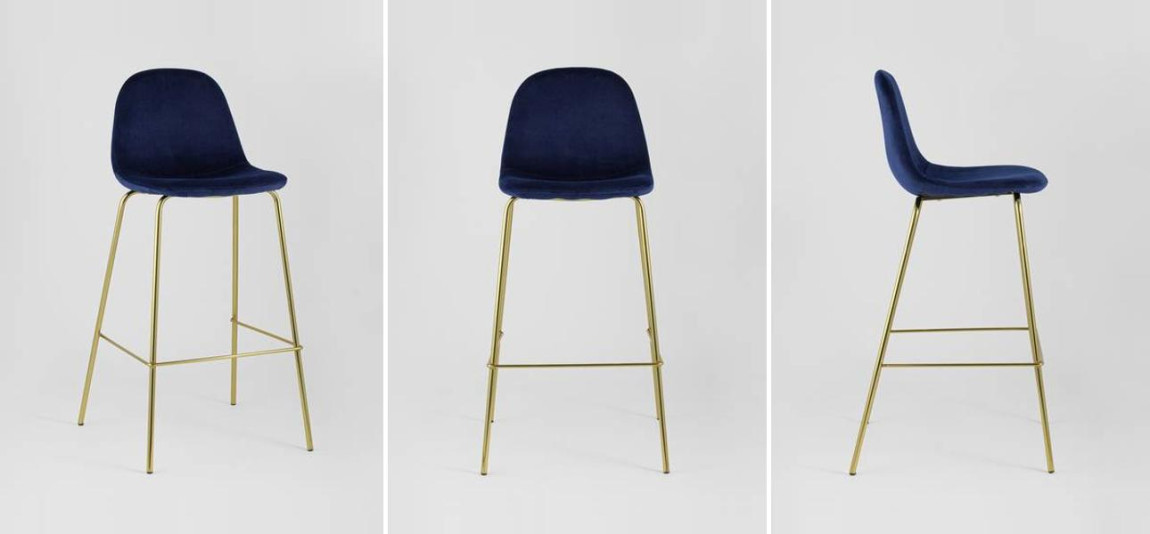 Барный Стул Archie Chair Синий Велюр