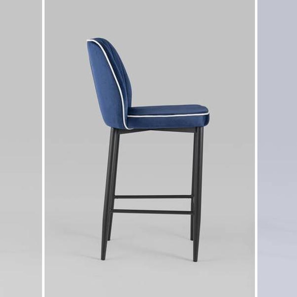 Барный Стул Lawrence Chair Синий Велюр Белый кант