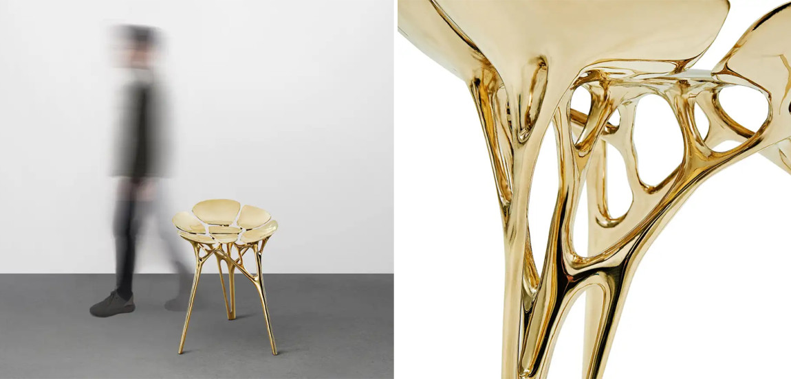 Барный стул Lotus Stool Side Table Gold Organic Form