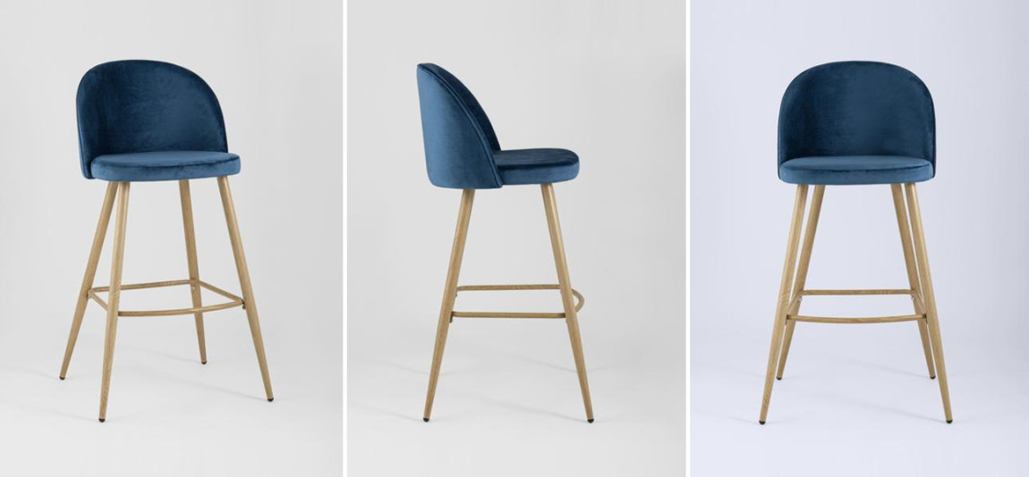 Барный Стул Miruna Chair Синий Велюр