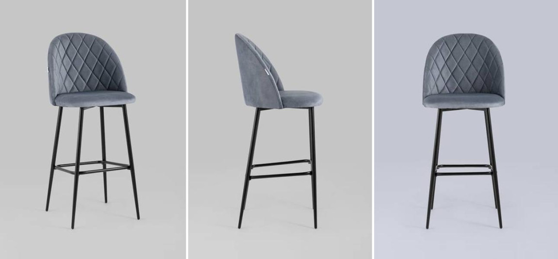 Барный Стул Miruna Rhombus Серый Велюр