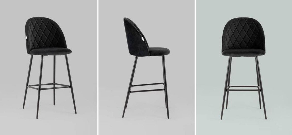 Барный Стул Miruna Rhombus Черный Велюр