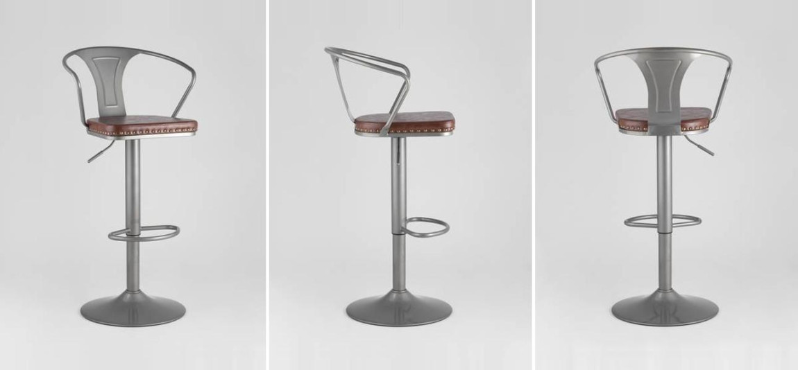 Барный Стул Tolix с Подлокотником Серебристый Металл Сидение Коричневая Экокожа