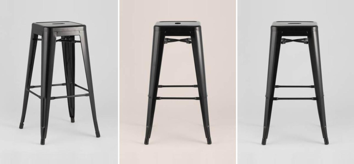 Барный Стул без Спинки Глянцевый Черный Металл