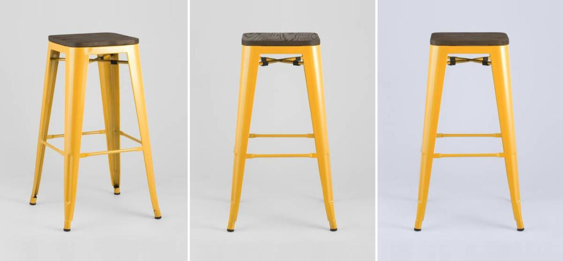Барный Стул без Спинки Желтый Металл  Деревянное Сидение