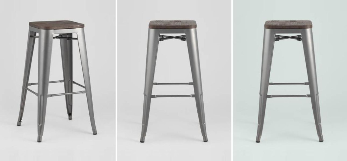 Барный Стул без Спинки Серебряный Матовый Металл  Деревянное Сидение