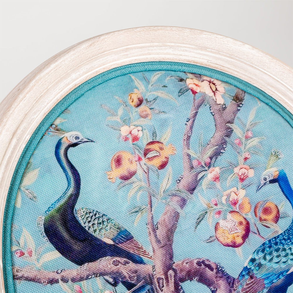 Барный стул из массива бука с изображением птиц и цветов Turquoise Beige Chinoiserie Garden Chair