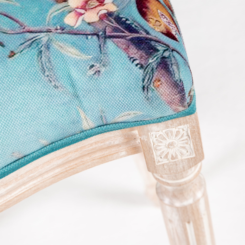 Барный стул из массива бука с изображением птиц и цветов Turquoise Beige Chinoiserie Garden Chair