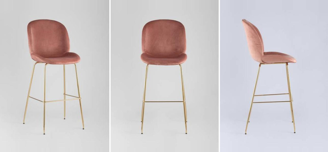 Барный Стул Пыльно-Розовый Велюр Vendramin Chair