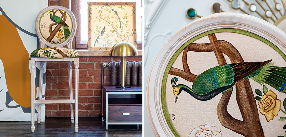 Барный стул с зеленым павлином Emperor's Bird