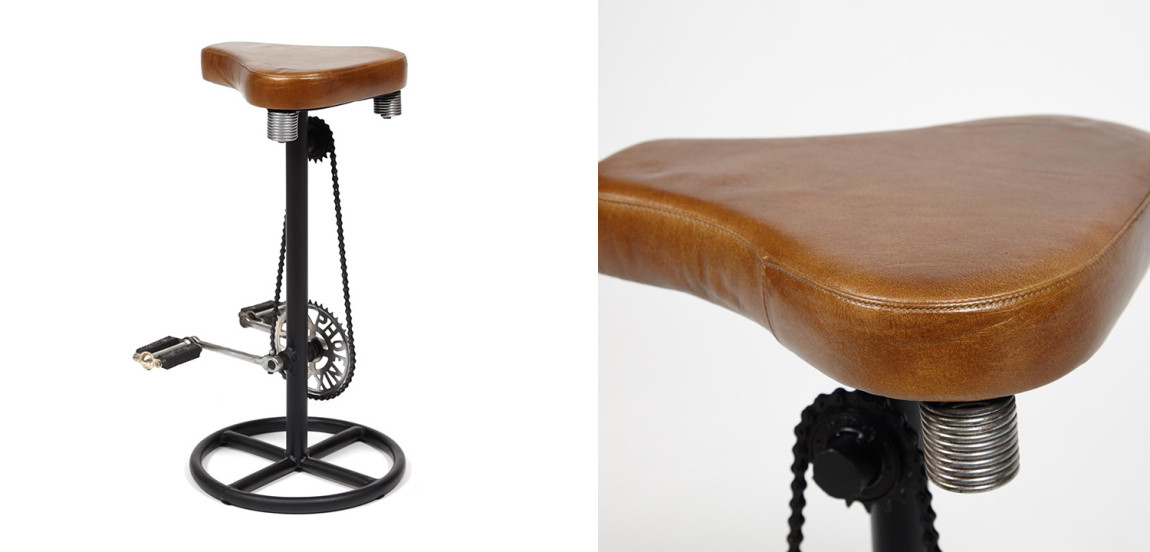 Барный стул с педалями от велосипеда Industrial leather bar stool with bicycle pedals