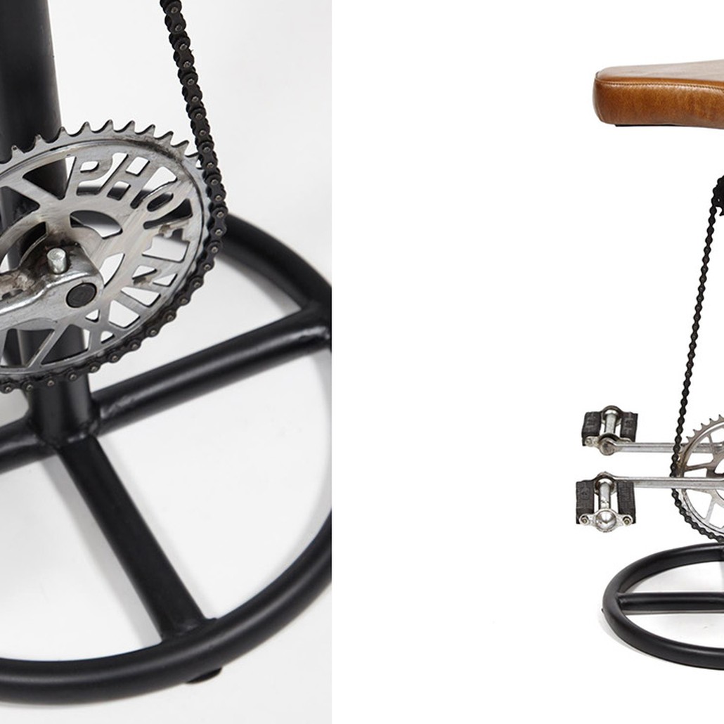Барный стул с педалями от велосипеда Industrial leather bar stool with bicycle pedals