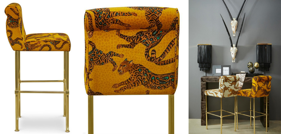 Барный Стул Сафари с орнаментом Kings Gold Bar Stool Оранжевый