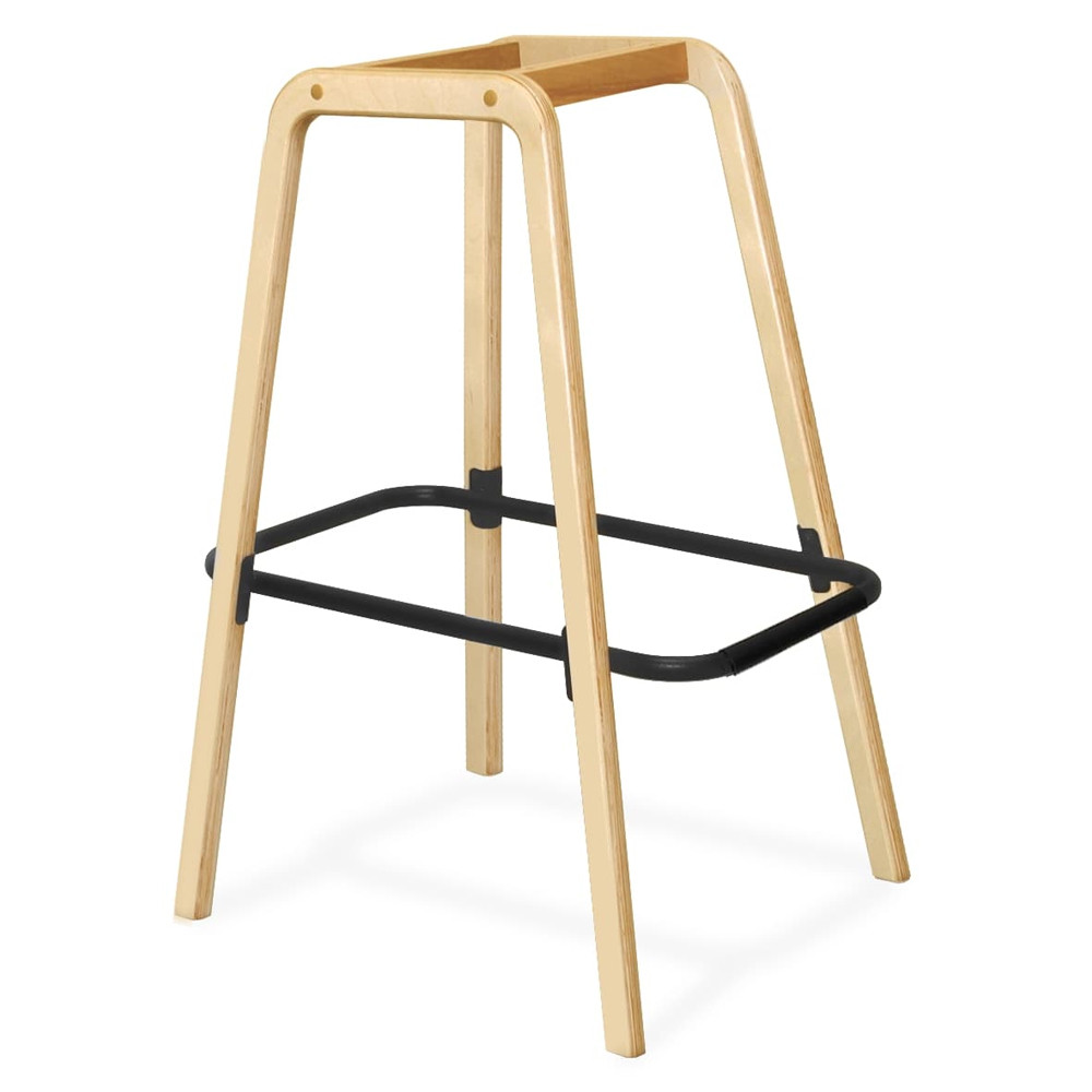 Барный стул со спинкой и мягкой обивкой с ромбами на 4-х деревянных ножках Голубой Велюр Ava Charm