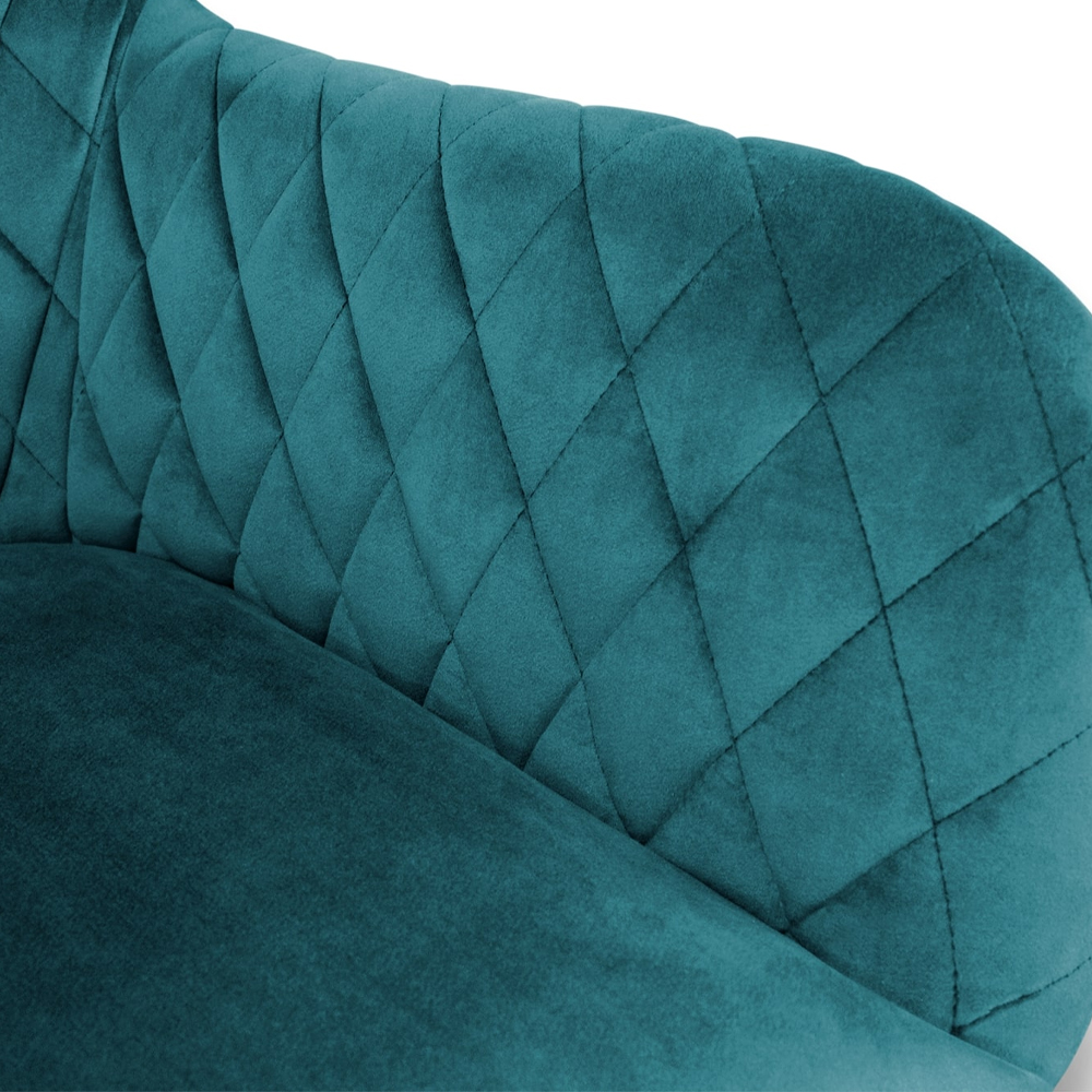 Барный стул со спинкой и подлокотниками на 4-х деревянных ножках Douglas Rhombus Бирюзовый Велюр