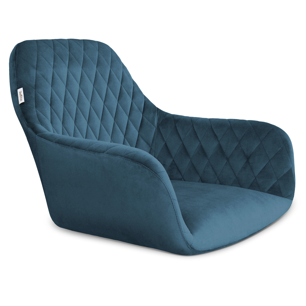 Барный стул со спинкой и подлокотниками на 4-х деревянных ножках Douglas Rhombus Синий Велюр