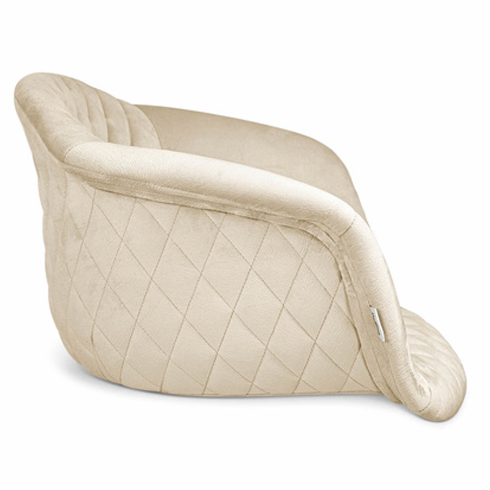 Барный стул со спинкой и подлокотниками на 4-х деревянных ножках Кремовый Велюр Ava Charm