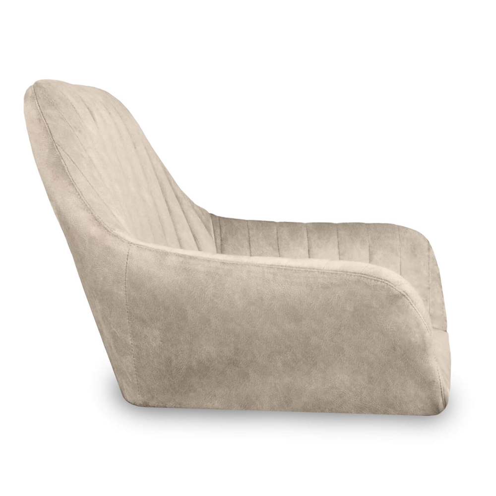 Барный стул со спинкой и подлокотниками на 4-х коричневых деревянных ножках Бежевый Велюр Ava Charm