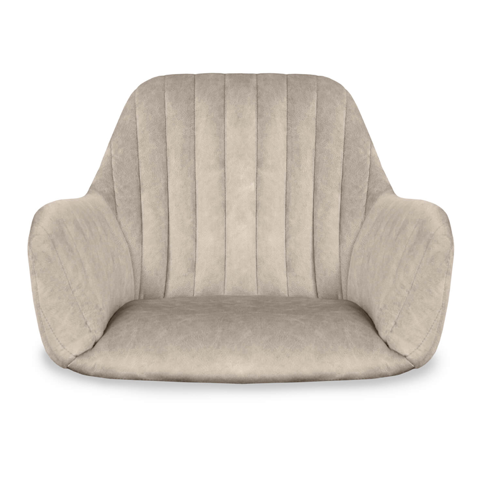 Барный стул со спинкой и подлокотниками на 4-х коричневых деревянных ножках Бежевый Велюр Ava Charm