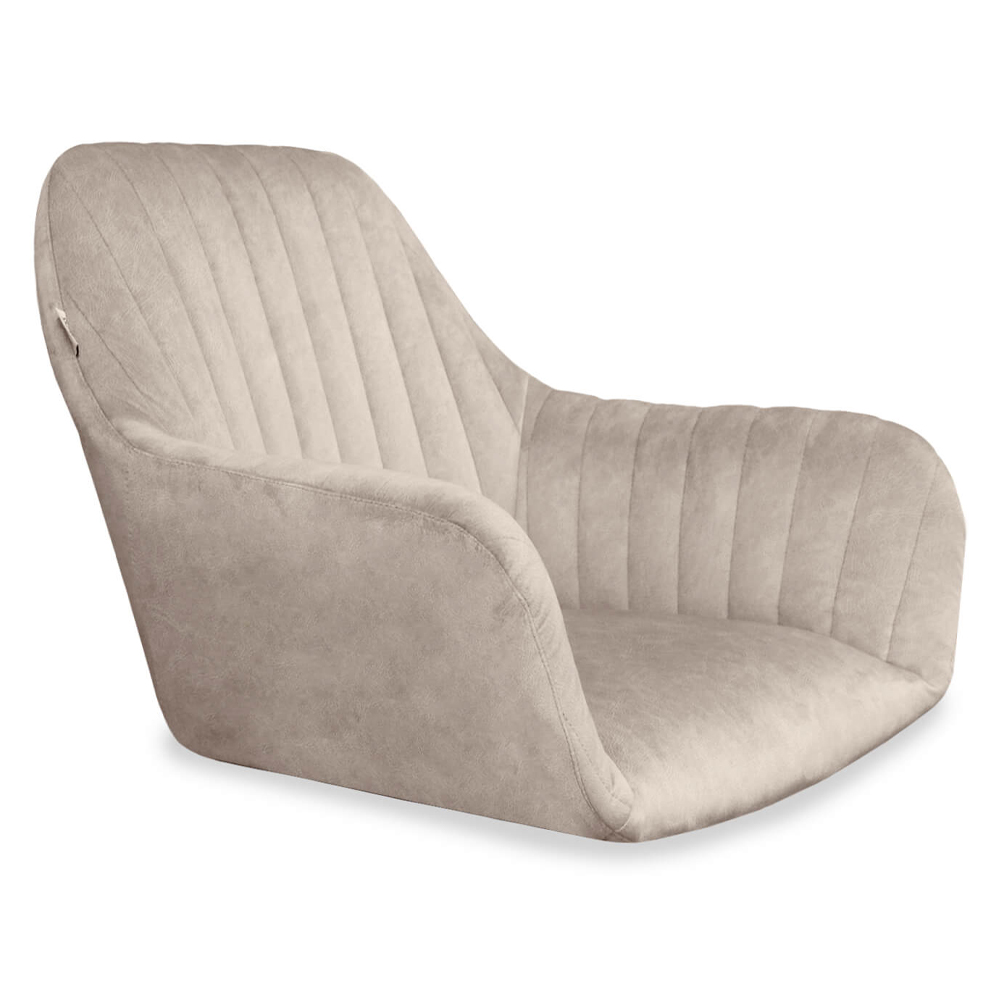 Барный стул со спинкой и подлокотниками на 4-х коричневых деревянных ножках Бежевый Велюр Ava Charm