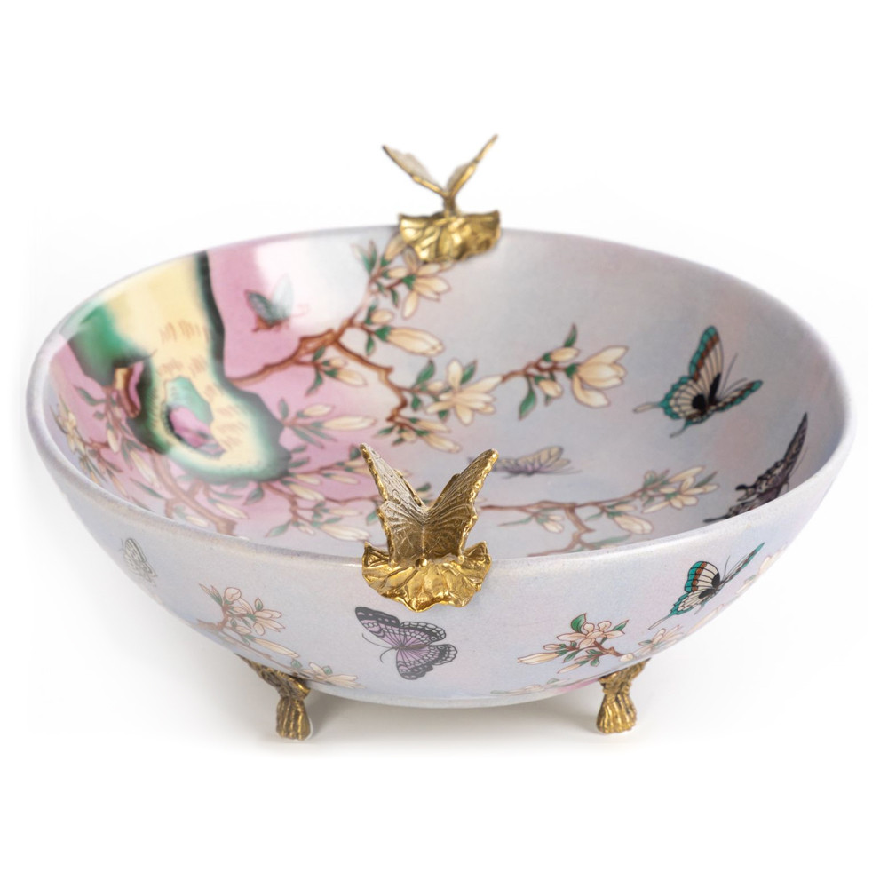Белое фарфоровое блюдо с изображением бабочек Eden Garden