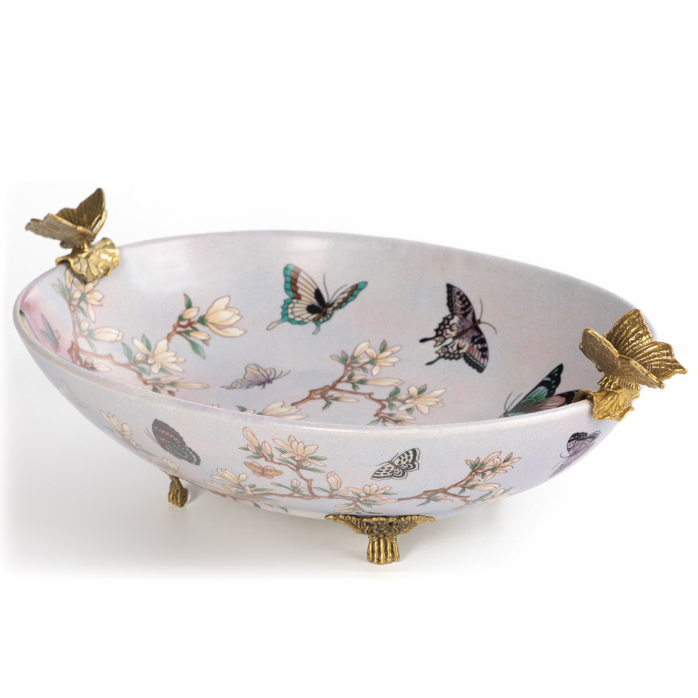 Белое фарфоровое блюдо с изображением бабочек Eden Garden