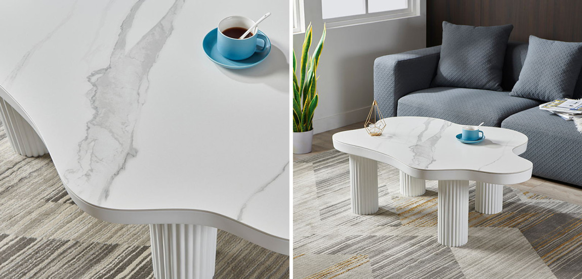 Белый кофейный стол с каменной столешницей White Pillar Coffee Table