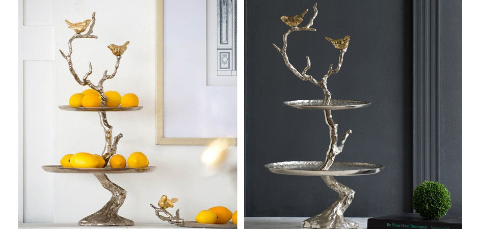 Блюдо двухъярусное Birds on Branches silver