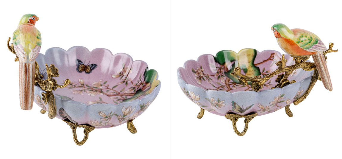 Блюдо фарфоровое с фигуркой попугая Jocelyn