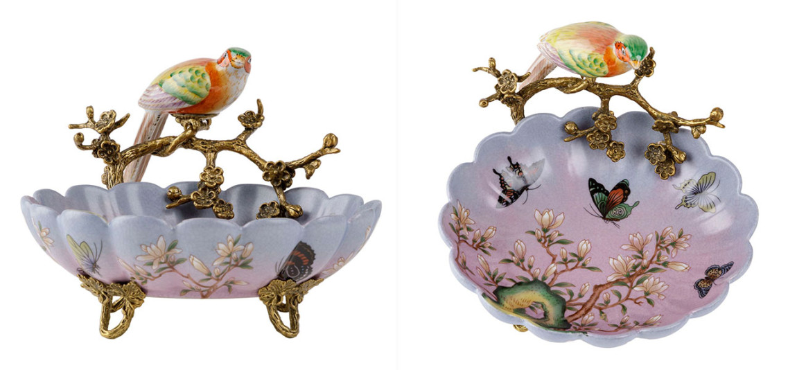 Блюдо фарфоровое с фигуркой попугая Jocelyn