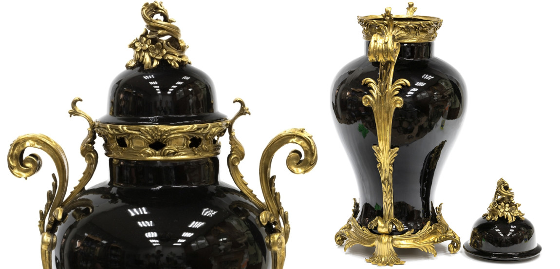 Большая ваза Selenia Black Vase Bronze Patterns