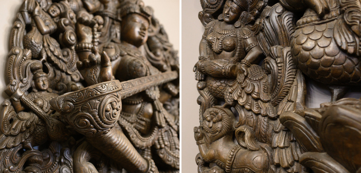 Большая декоративная фигура из дерева "Сарасвати Богиня" Индия