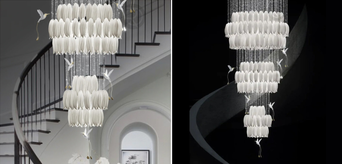 Большая Люстра для Лестницы Sagarti Contemporary chandelier ALBA GRAND Flowers & Birds