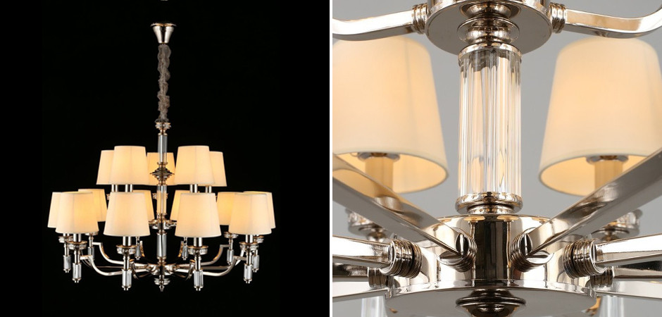 Большая люстра с тканевыми абажурами Brolevbrus Хром