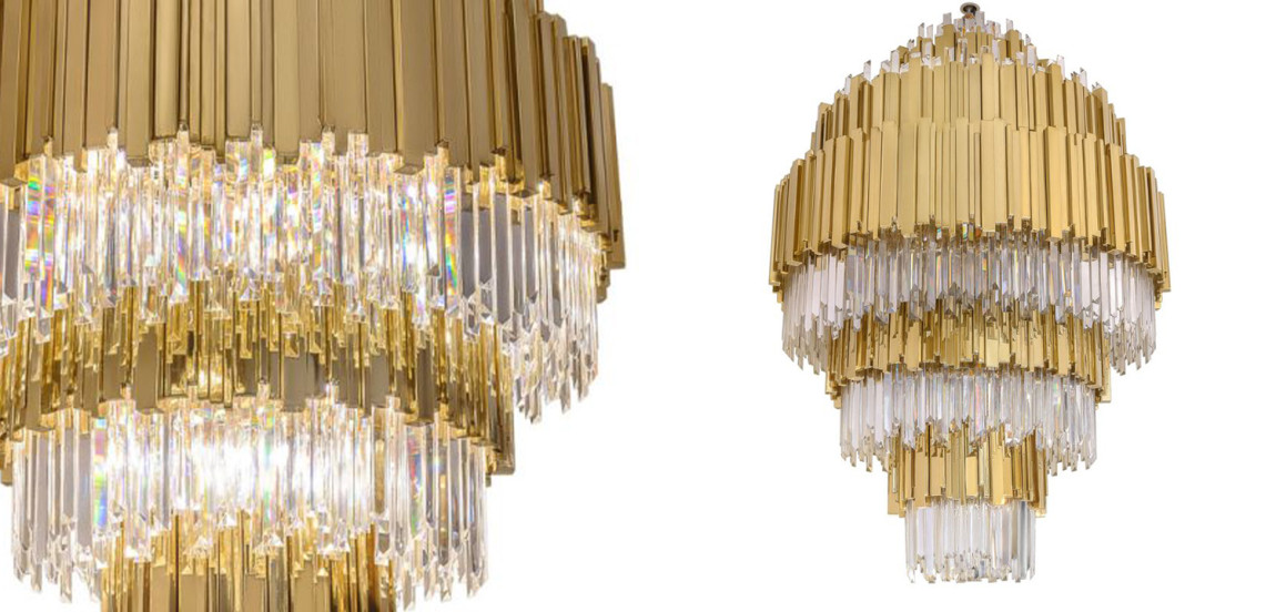 Большая многоярусная люстра Luxxu Modern Cascade Chandelier Gold Metal Glass 93