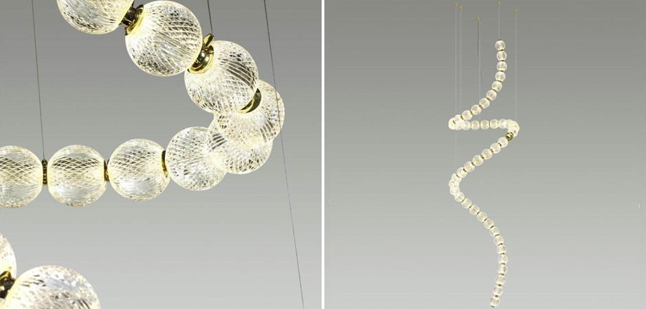 Большая светодиодная люстра Crystal Globule Spiral Золото