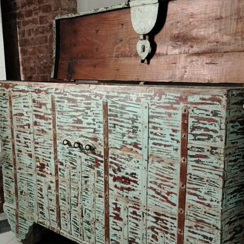 Большой Индийский сундук Бирюзовый цвет Loft-Concept