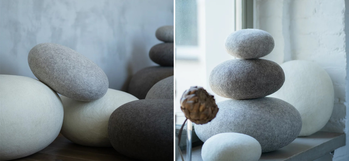 Большой Набор из 10-ти Камней-Пуфов KATSU "SOLID ROCKS" из Шерсти