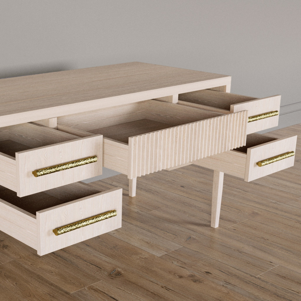 Большой Рабочий стол Primo с 5 выдвижными ящиками Светлый дуб