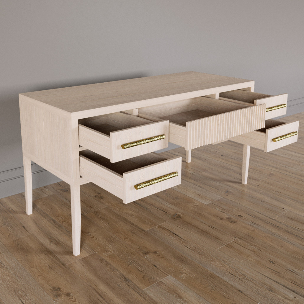 Большой Рабочий стол Primo с 5 выдвижными ящиками Светлый дуб