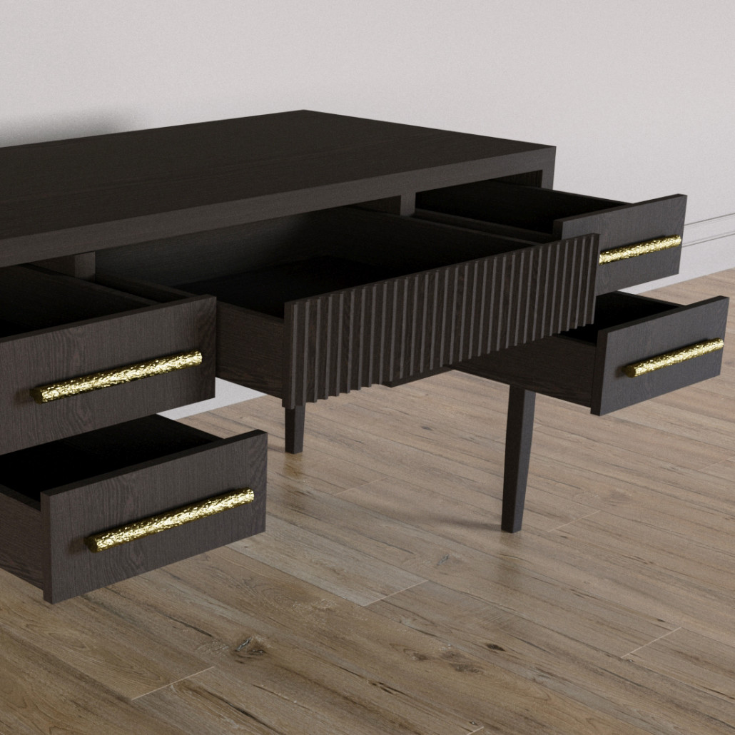 Большой Рабочий стол Primo с 5 выдвижными ящиками Темный орех