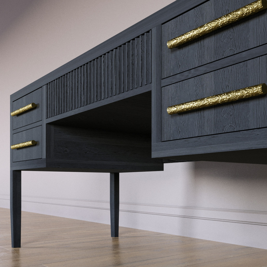 Большой Рабочий стол Primo с 5 выдвижными ящиками Черный дуб