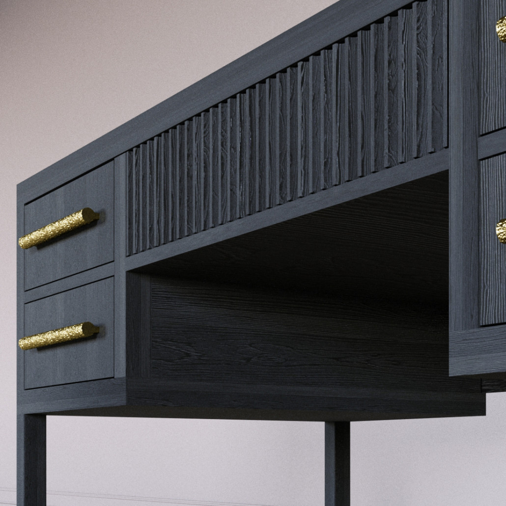 Большой Рабочий стол Primo с 5 выдвижными ящиками Черный дуб